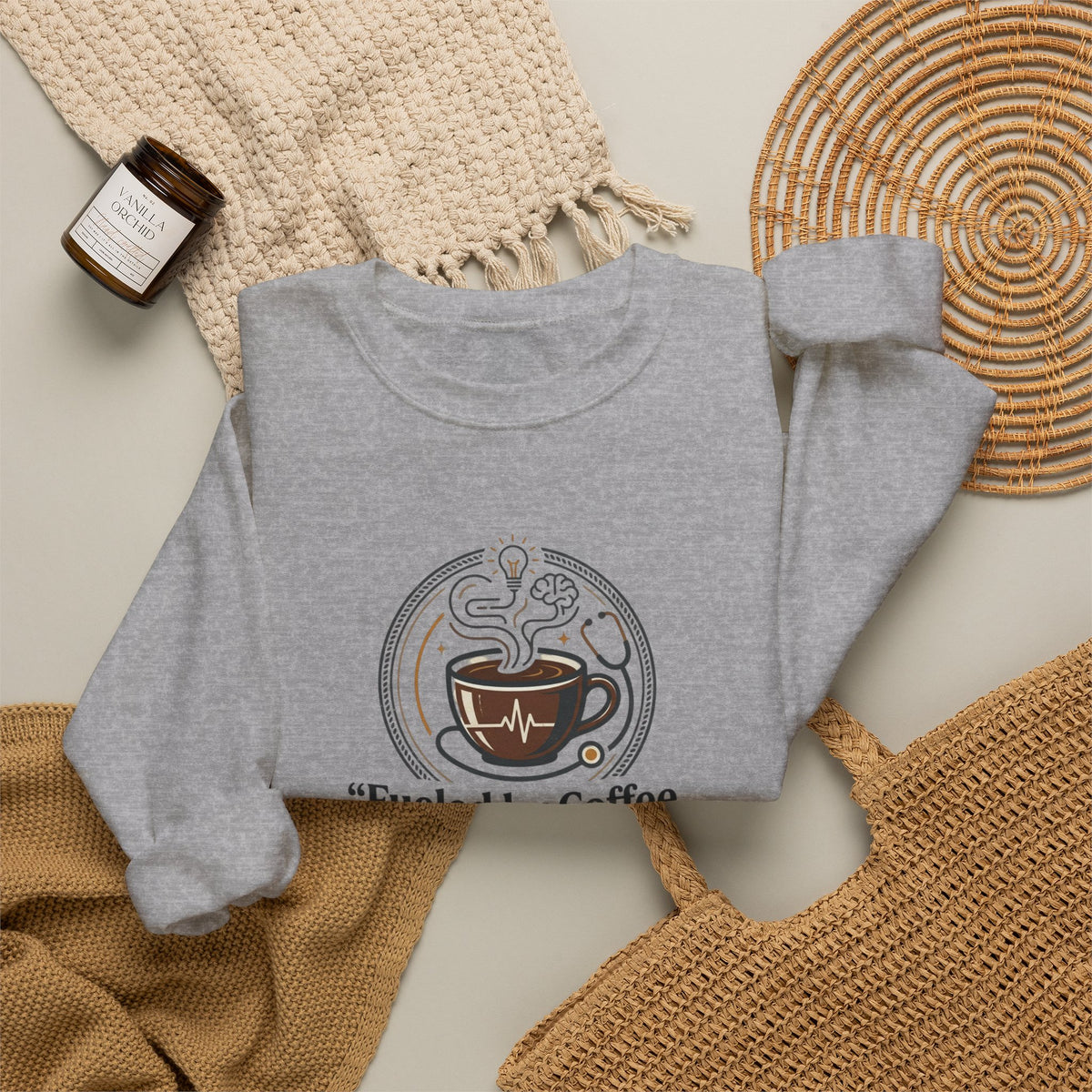 Crewneck Sweatshirt — "Fueled by Coffee & Clinical Reasoning" Medical Coffee Pullover