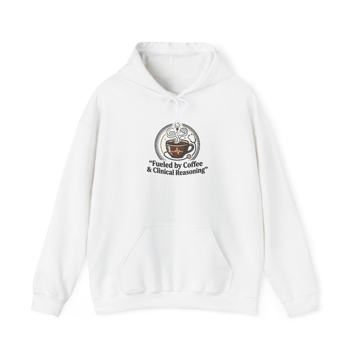 Coffee & Clinical Reasoning Hoodie — Fueled by Coffee Medical Student Sweatshirt