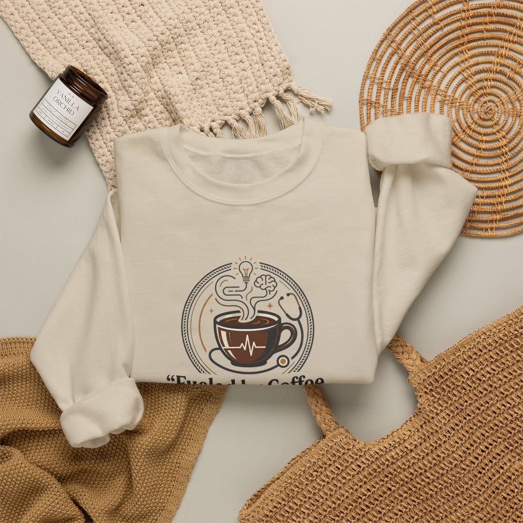 Crewneck Sweatshirt — "Fueled by Coffee & Clinical Reasoning" Medical Coffee Pullover