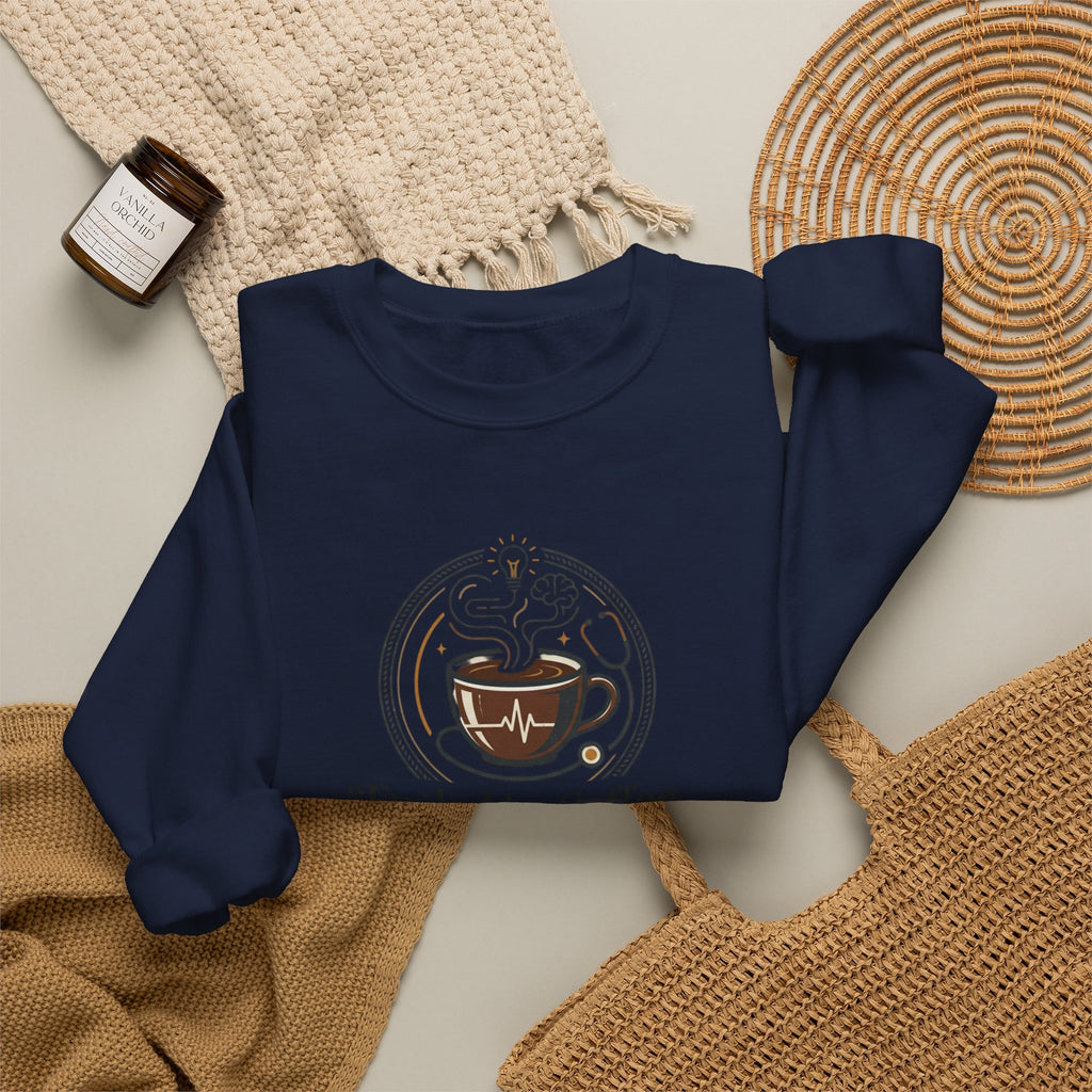 Crewneck Sweatshirt — "Fueled by Coffee & Clinical Reasoning" Medical Coffee Pullover