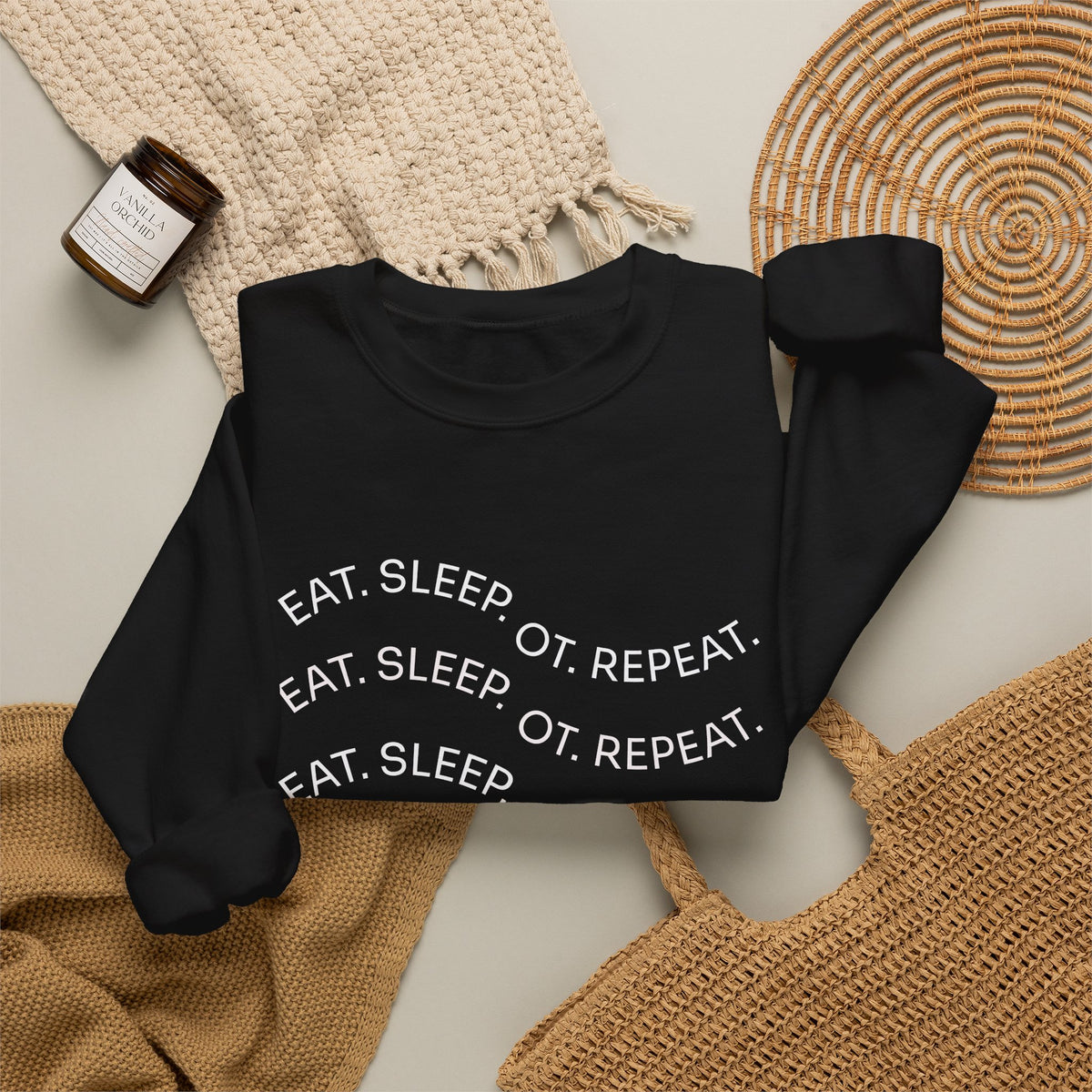 Crewneck Sweatshirt — "Eat. Sleep. OT. Repeat." Minimalist Comfort Tee